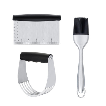 Worgeous 3PCS Stainless Steel Pastry Cutter Dough BBQ Brush Set for Kitchen Home Restaurant.