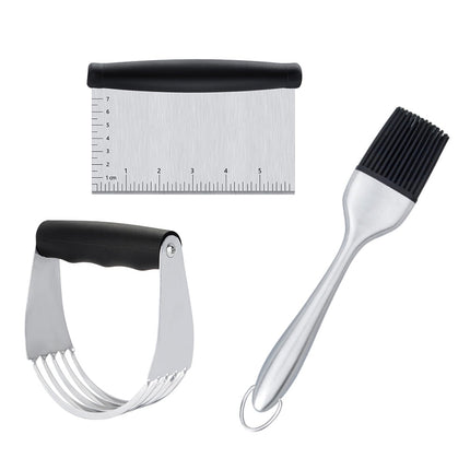 Worgeous 3PCS Stainless Steel Pastry Cutter Dough BBQ Brush Set for Kitchen Home Restaurant.