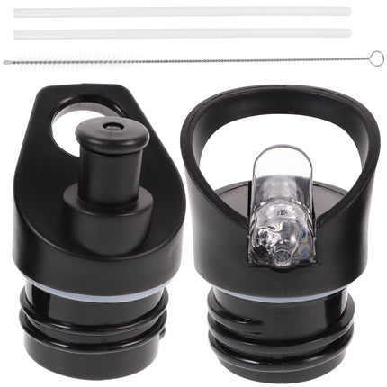 Worgeous 2 Pcs Straw Lid Drink Sports Bottle Lunch Black.