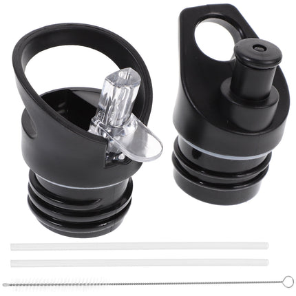 Worgeous 2 Pcs Straw Lid Drink Sports Bottle Lunch Black.