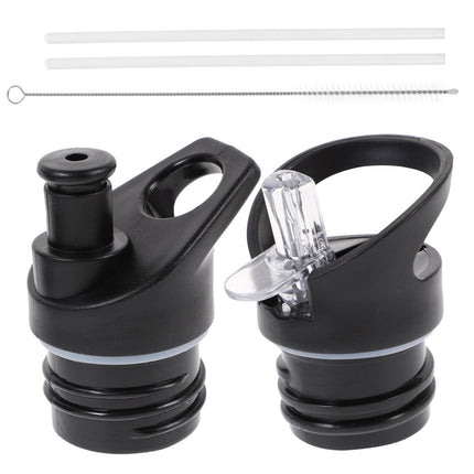 Worgeous 2 Pcs Straw Lid Drink Sports Bottle Lunch Black.