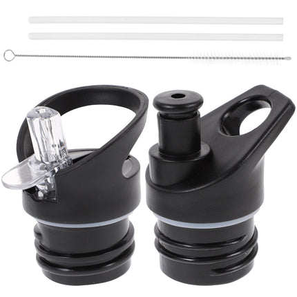 Worgeous 2 Pcs Straw Lid Drink Sports Bottle Lunch Black.