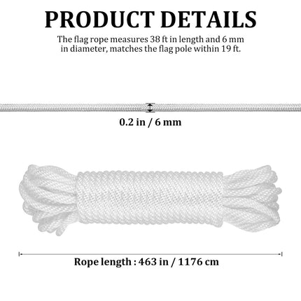 Worgeous White Nylon Lanyard Rope for Flagpole Lifting and Hanging Tools 6mm Diameter.