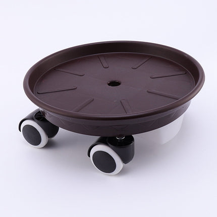 Worgeous Movable Flower Pot Mat with Water Box for Plants Made of Durable Plastic in Brown 27CM Outside.