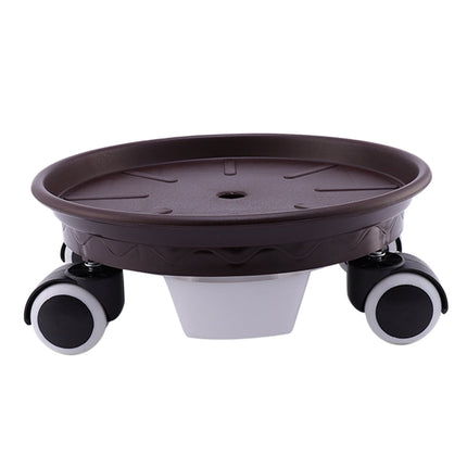 Worgeous Movable Flower Pot Mat with Water Box for Plants Made of Durable Plastic in Brown 27CM Outside.