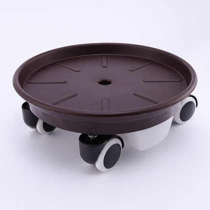 Worgeous Movable Flower Pot Mat with Water Box for Plants Made of Durable Plastic in Brown 27CM Outside.