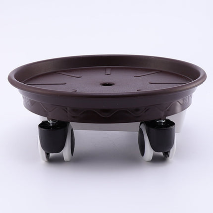 Worgeous Movable Flower Pot Mat with Water Box for Plants Made of Durable Plastic in Brown 27CM Outside.