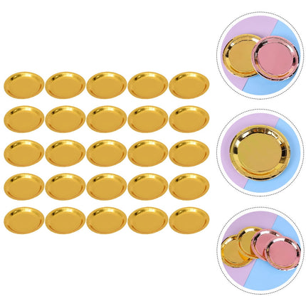 Worgeous 25 Pcs Disposable Paper Tray Birthday Plates Dinner Cute Tableware Cake Golden.