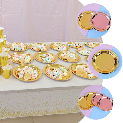 Worgeous 25 Pcs Disposable Paper Tray Birthday Plates Dinner Cute Tableware Cake Golden.