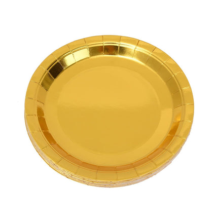 Worgeous 25 Pcs Disposable Paper Tray Birthday Plates Dinner Cute Tableware Cake Golden.
