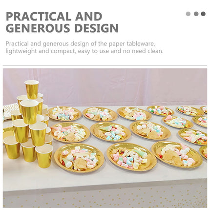 Worgeous 25 Pcs Disposable Paper Tray Birthday Plates Dinner Cute Tableware Cake Golden.