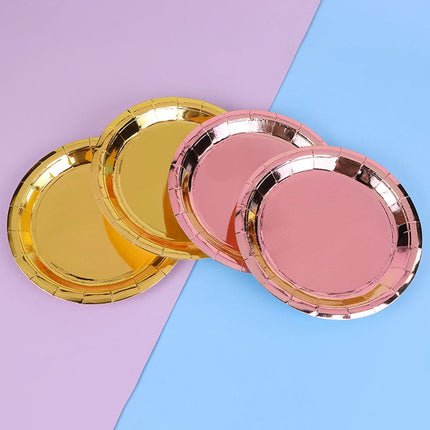 Worgeous 25 Pcs Disposable Paper Tray Birthday Plates Dinner Cute Tableware Cake Golden.