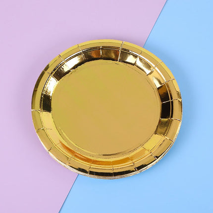 Worgeous 25 Pcs Disposable Paper Tray Birthday Plates Dinner Cute Tableware Cake Golden.