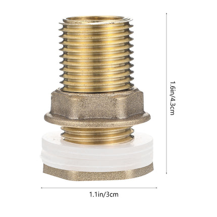 Worgeous Brass Bulkhead Fitting for Water Tank Easy Install Water Inlet Outlet Connector Golden 1/2 Inch.