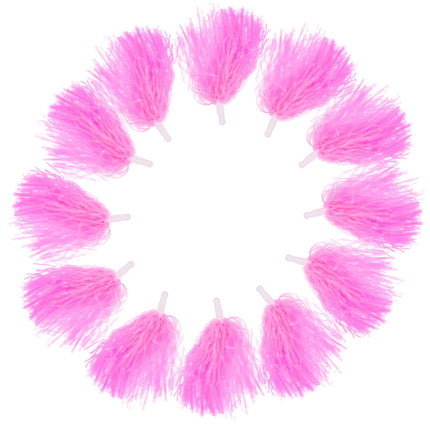 Worgeous Pink Cheerleading Pom Poms with Shiny Design and Durable Plastic Handles for Decor Use 12 Pieces.