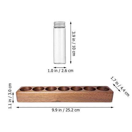 Worgeous Coffee Bean Tube Dispenser with Wood Rack for Home Use Clear Glass Bottles and Sealed Storage 7 Tubes.