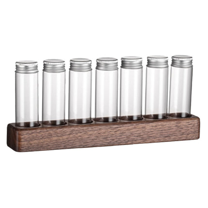 Worgeous Coffee Bean Tube Dispenser with Wood Rack for Home Use Clear Glass Bottles and Sealed Storage 7 Tubes.