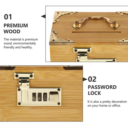 SWETRACE Retro Money-Saving Box With Combination Lock - Scratch- Keepsakes Container 1Pc 11.8x3.9x3.9in.