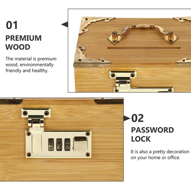 SWETRACE Retro Money-Saving Box With Combination Lock - Scratch- Keepsakes Container 1Pc 11.8x3.9x3.9in.