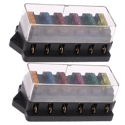 SWETRACE 2Pcs Metal 6 Way Fuse Holder for Vehicle Maintenance Electrical Installation Car Fuse Accessory 4.3x2.0x1.7in