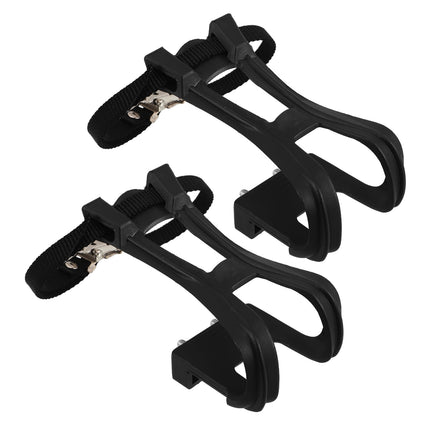 SWETRACE 2Pcs Bike Pedal Toe Cages And Straps Black for Secure Installation.