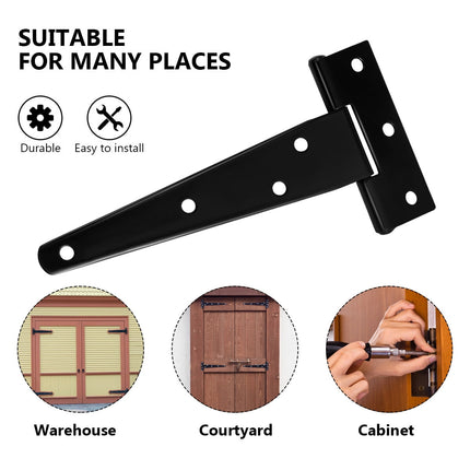 SWETRACE 6Pcs Heavy Duty Gate Hinges in T-Shape Black for Outdoor Projects.