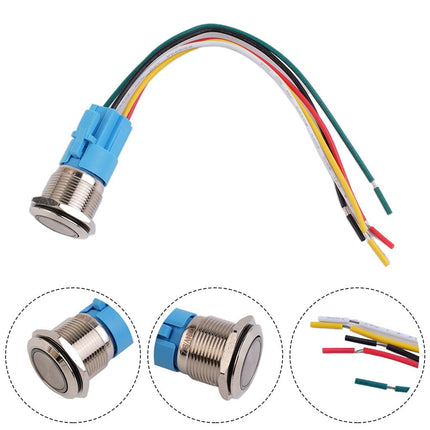19Mm Latching Push Button Switch 12V Dc On Off Stainless Steel Led Self-Locking Green Blue.