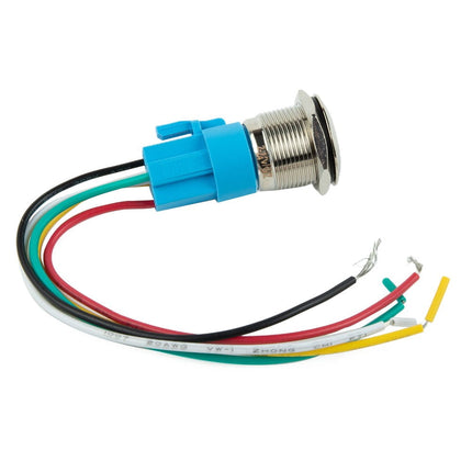 19Mm Latching Push Button Switch 12V Dc On Off Stainless Steel Led Self-Locking Green.