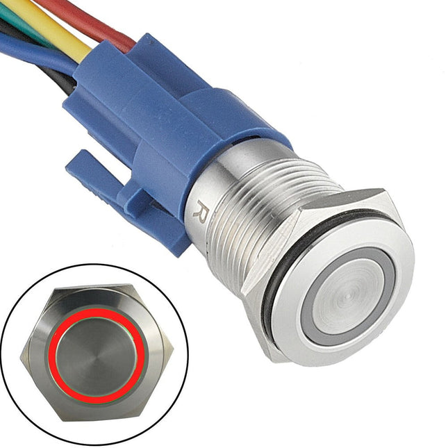 19Mm Latching Push Button Switch 12V Dc On Off Stainless Steel Led Self-Locking Green Red.