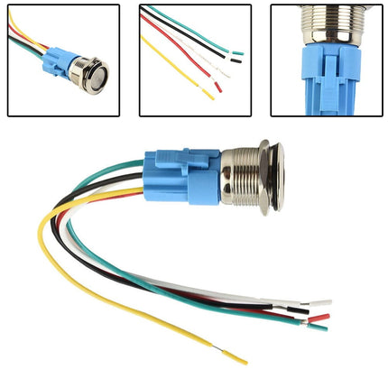 19Mm Latching Push Button Switch 12V Dc On Off Stainless Steel Led Self-Locking Green Red.