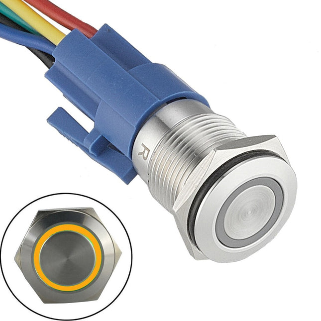 19Mm Latching Push Button Switch 12V Dc On Off Stainless Steel Led Self-Locking Green Yellow.
