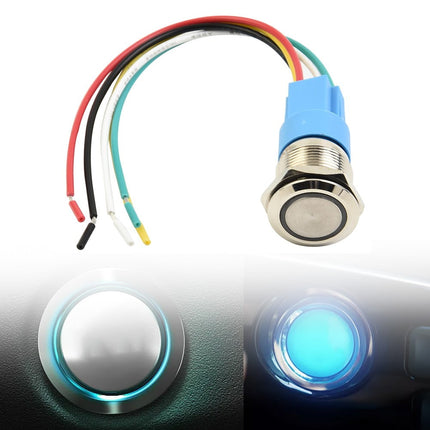 19Mm Latching Push Button Switch 12V Dc On Off Stainless Steel Led Self-Locking Green Yellow.
