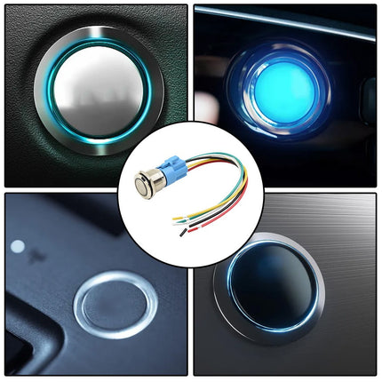 19Mm Latching Push Button Switch 12V Dc On Off Stainless Steel Led Self-Locking Green Yellow.