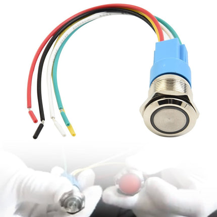 19Mm Latching Push Button Switch 12V Dc On Off Stainless Steel Led Self-Locking Green Yellow.