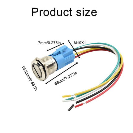 19Mm Latching Push Button Switch 12V Dc On Off Stainless Steel Led Self-Locking Green Yellow.