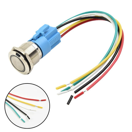 19Mm Latching Push Button Switch 12V Dc On Off Stainless Steel Led Self-Locking Green Yellow.