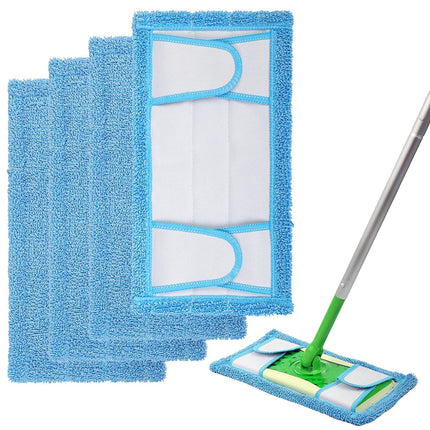 Reusable Microfiber Mop Pads for Swwiffer Sweper & All 10-12 Inch Flat Mop, Upgraded Wet Dry Cleaning Pads for All Hard-Floor, Reusable & Washable Sweeper Refills (4 Pack) Blue.