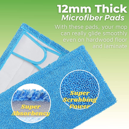 Reusable Microfiber Mop Pads for Swwiffer Sweper & All 10-12 Inch Flat Mop, Upgraded Wet Dry Cleaning Pads for All Hard-Floor, Reusable & Washable Sweeper Refills (4 Pack) Blue.