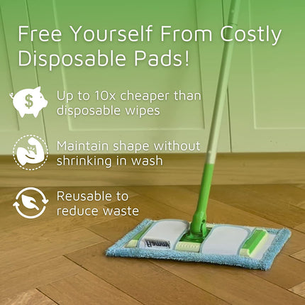 Reusable Microfiber Mop Pads for Swwiffer Sweper & All 10-12 Inch Flat Mop, Upgraded Wet Dry Cleaning Pads for All Hard-Floor, Reusable & Washable Sweeper Refills (4 Pack) Blue.