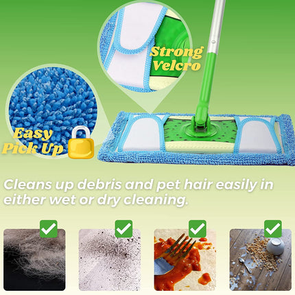 Reusable Microfiber Mop Pads for Swwiffer Sweper & All 10-12 Inch Flat Mop, Upgraded Wet Dry Cleaning Pads for All Hard-Floor, Reusable & Washable Sweeper Refills (4 Pack) Blue.