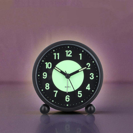 Battery Operated Clock Glow-in-the-Dark Alarm Clock Bedroom Children's Table Non-Ticking Glow-in-the-Dark Dial Smile Home.