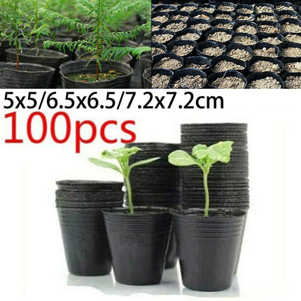 100 Pack Black Plastic Nursery Pots Plant Containers Garden Flower Seedling Planter With Drainage Holes 5Cm 6.5Cm 7.2Cm 7.2*7.2Cm.