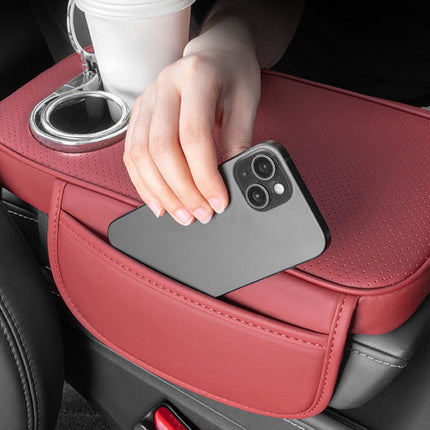 Car Armrest Cushion With 2 Cup Holder And Side Pocket Pu Leather Black.