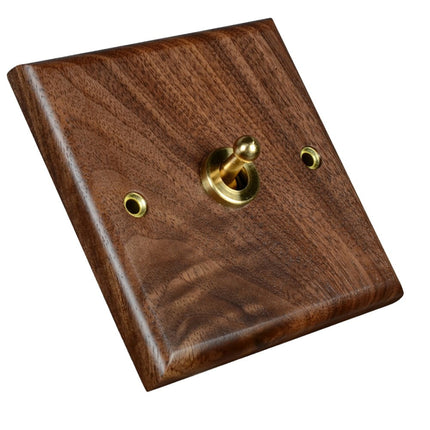 Toggle Light Rocker Switch 1/2 Way Retro Walnut Wood Plate Brass Lever 1 Gang Smile Home 1 Gang.