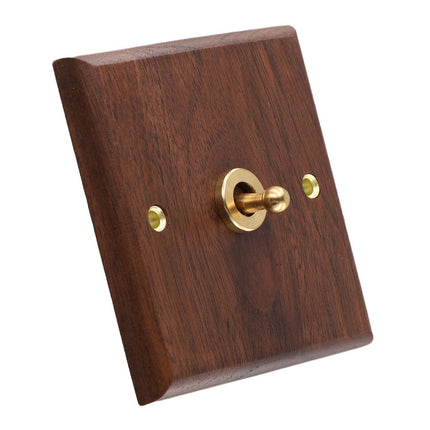 Toggle Light Rocker Switch 1/2 Way Retro Walnut Wood Plate Brass Lever 1 Gang Smile Home 1 Gang.