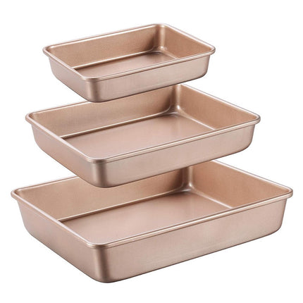 2-Pack Carbon Steel Baking Trays For Oven Rectangular Non-Stick Flat Bottom Baking Sheets For Cookies Cakes Roasting Vegetables Rose Gold B.
