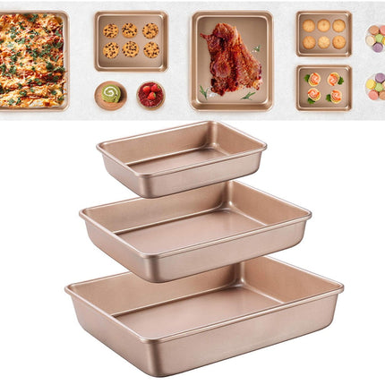 2-Pack Carbon Steel Baking Trays For Oven Rectangular Non-Stick Flat Bottom Baking Sheets For Cookies Cakes Roasting Vegetables Rose Gold B.