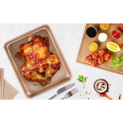 2-Pack Carbon Steel Baking Trays For Oven Rectangular Non-Stick Flat Bottom Baking Sheets For Cookies Cakes Roasting Vegetables Rose Gold B.