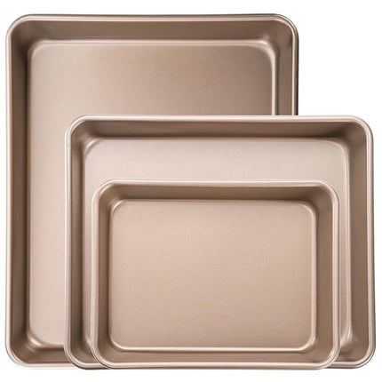 2-Pack Carbon Steel Baking Trays For Oven Rectangular Non-Stick Flat Bottom Baking Sheets For Cookies Cakes Roasting Vegetables Rose Gold B.