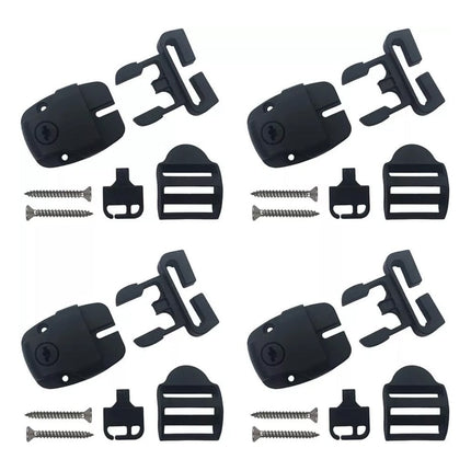 4 Set Spa Cover Latch Replacement Kit With Slots - Includes 4 Latches Tracks Keys & Screws For Hot Tub Cover Repair - Black Plastic.
